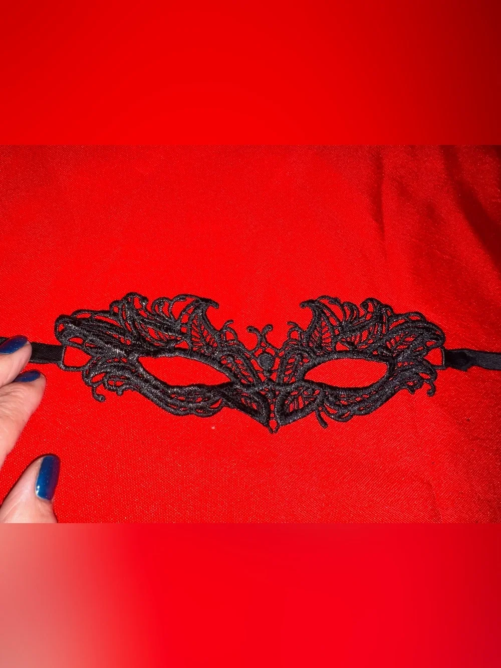 Lace Venetian Eye Mask - Black on Red